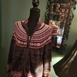Holiday Knit Zip-Up Cardigan M Heirloom Collectibles